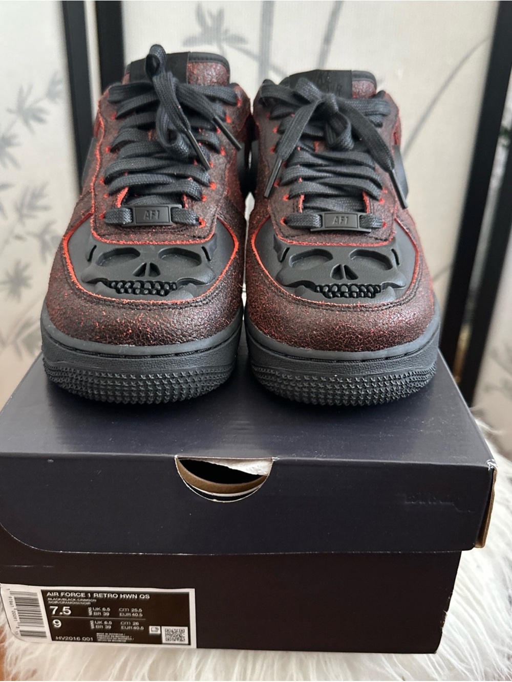 Nike AF1 Low Retro QS Halloween Skull Black/Red Sneaker Shoes, 7.5 Men/9 Women